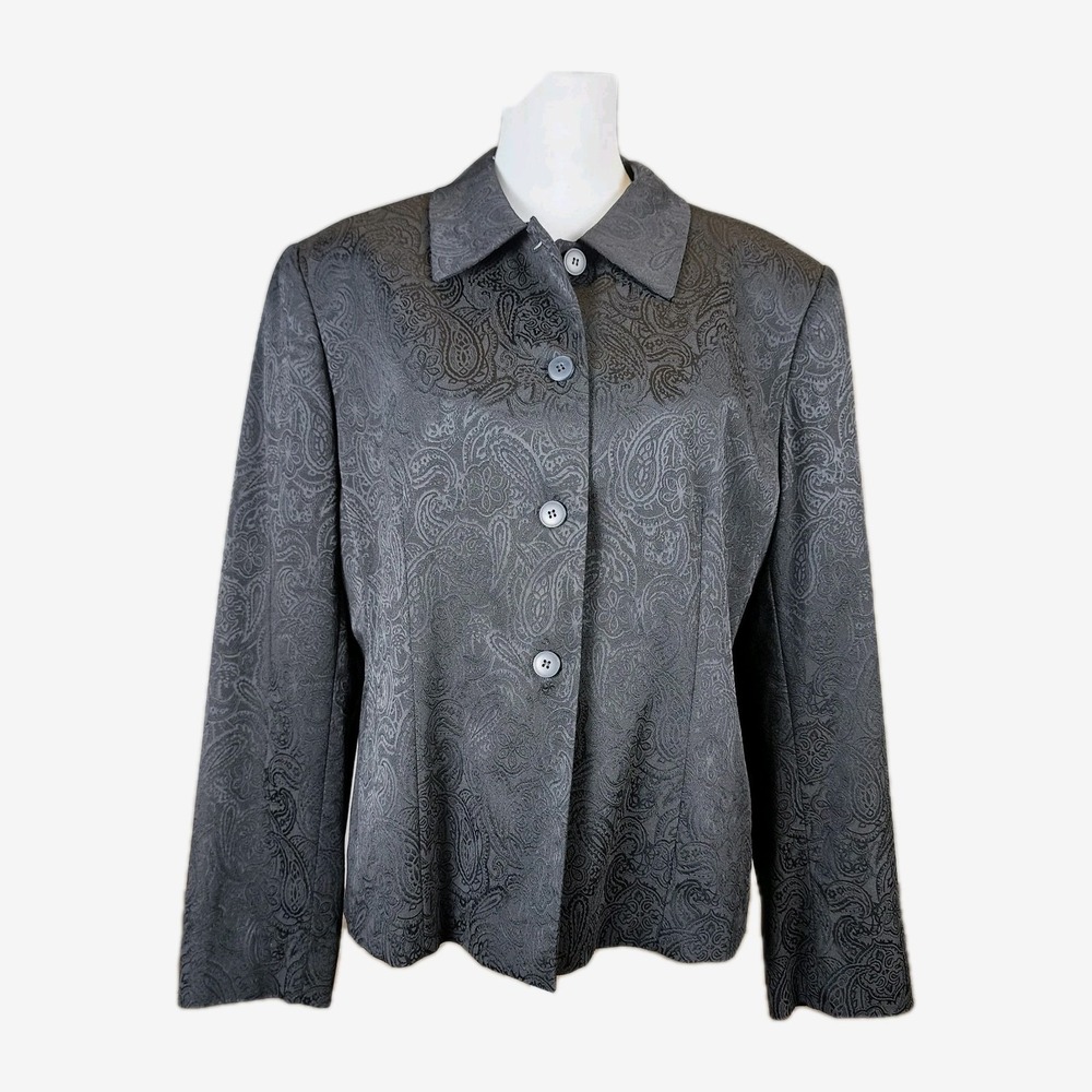 Jones New York Jacket Blazer Womens 16 Black Paisley Jacquard Career Officecore